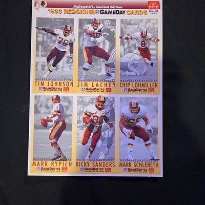 McDonald's 1993 NFL GameDay Limited Edition Uncut Sheet B Redskins 6 Cards