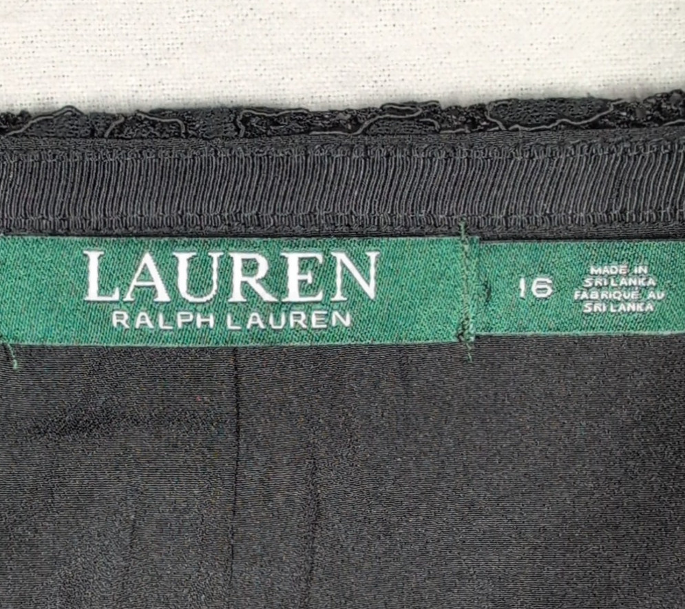 Lauren Ralph Lauren Skirt Black 16 Fully Lined Floral Lace Pencil Office Siren