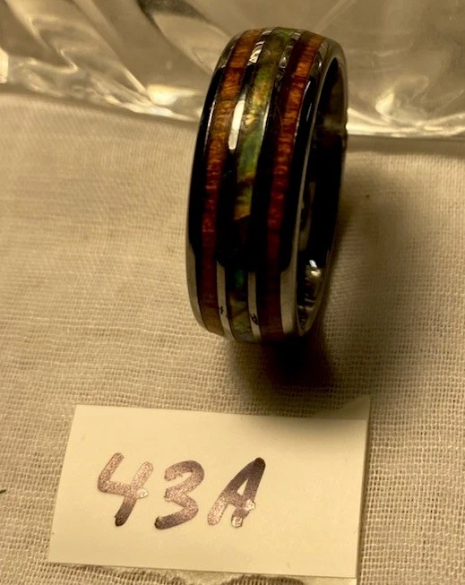 Mens 8mm Tungsten Carbide Koa Wood & Blue Opal Wed Band-Tri Inlay Signed Size 11 - Image 3 of 4