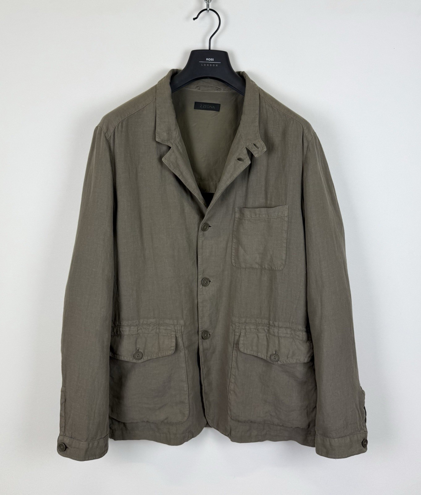 Z Zegna 100% Linen 4 Buttons Jacket Men’s Size XL Khaki Green Causal Classic Top