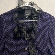 MING WANG SAPPHIRE Knitted Blazer Sweater Suit Jacket Top Ribbon Embellishment M