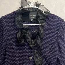 MING WANG SAPPHIRE Knitted Blazer Sweater Suit Jacket Top Ribbon Embellishment M