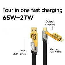65W 4ft Fast 4-in-1 Multi-Function Charging Cable Compatible with Android&IOS