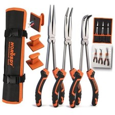 3-Piece 11 Inch Long Reach Needle Nose Pliers Set, Extra Long Straight, 45  