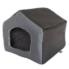 Fabric Dog or Cat House with Removeable Plush Mat Pet Bed Small Gray