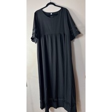 New Women Black Empire Waist Maxi Dress Sheer Mesh Panel Short Sleeve XL