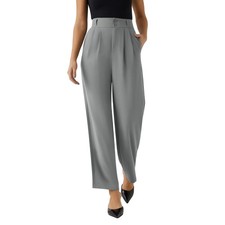Halara Womens High Waisted Button Gray Shirred Straight Leg Work Pants Size XL