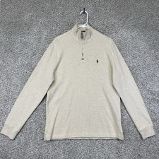 Polo Ralph Lauren Sweater Men's Size Medium Beige Quarter Zip Pullover Cotton