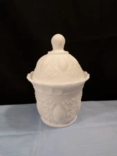 Imperial Doe Skin Satin Milk Glass Beaded Jewel Covered Candy Dish