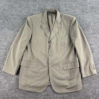 Vintage Brooks Brothers Suit Jacket 44R Tan Cotton Canvas Solid Designer Stretch