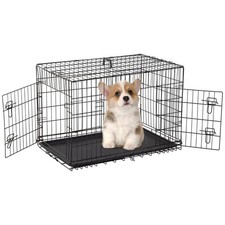 Dog Crate for Medium Dogs 30 Inch Folding Metal WirePet Cage Double Door W/Di...