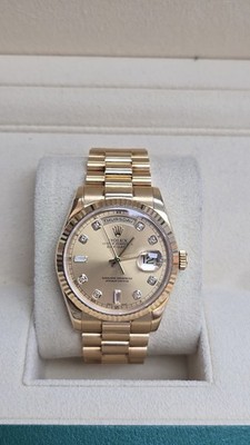 Rolex President 36mm 118238 Factory Champ Diamond Dial 18k Yellow Gold With Box