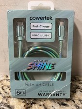Powertek Premium Fast Charge Turquoise Fast Charger 6 Feet USB-C To USB-C