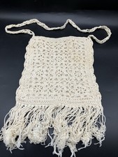 Vintage 1960S 70S White Crochet Macram Handbag Purse Boho
