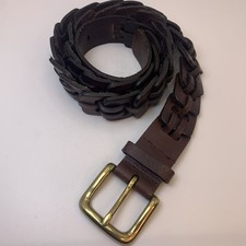 VTG Braided Woven Link Brown Leather Belt Brass Buckle EUC 38