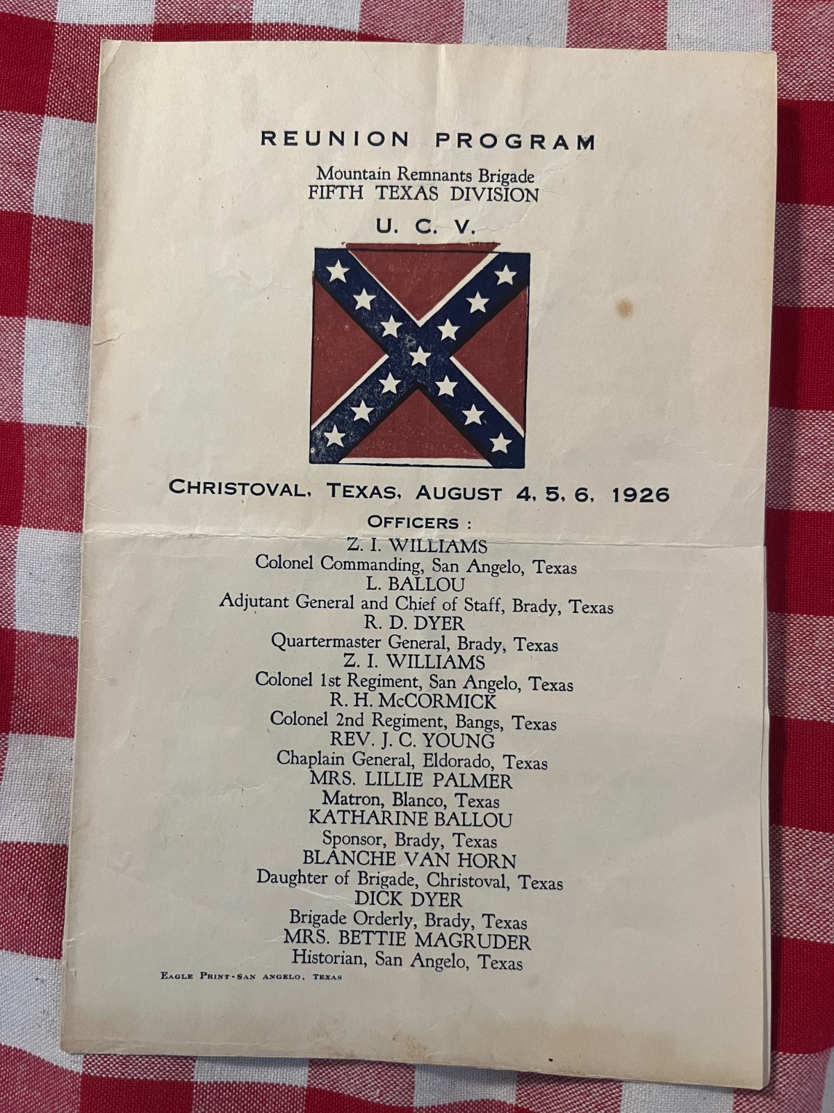 Rare Texas U. C. V. Reunion Program