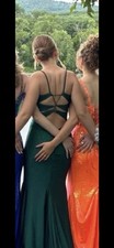 Green Long Sleeveless Formal Gown with Strappy Back and V-Neck