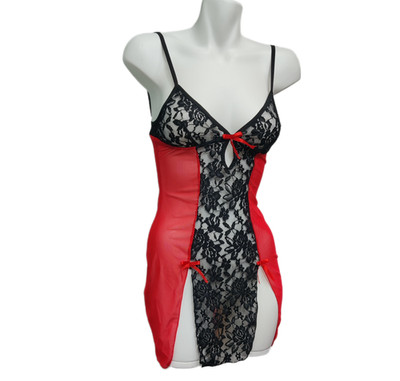 Sexy Babydoll  Lingeire Red Lace Sheer Bow Goth Vampire Spaghetti Strap Womens S