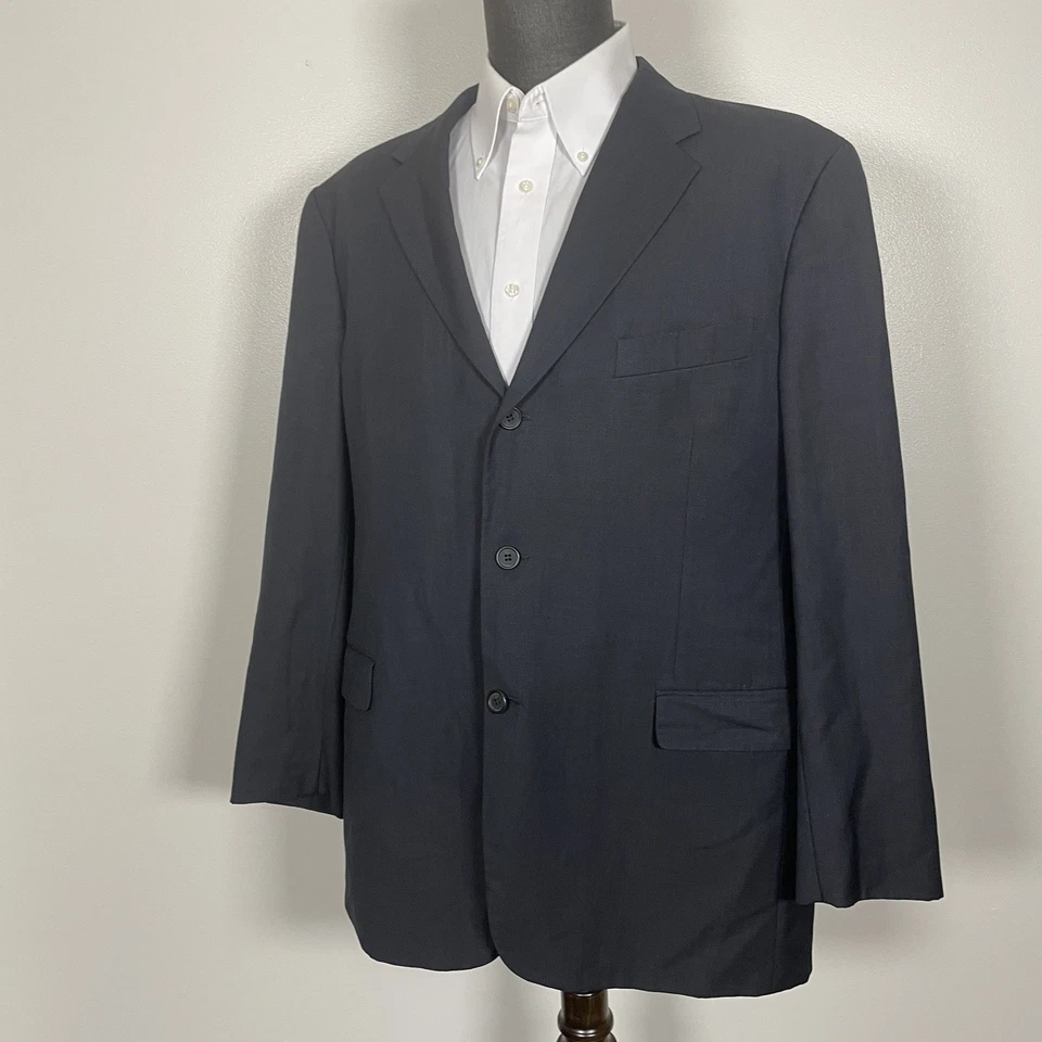 Abrigo deportivo Emanuel Ungaro para hombre 44R azul lana lisa suave texturizado tres botones Foto 3 de 4