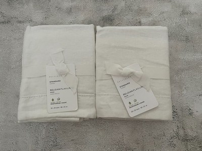 pottery barn belgian flax linen 2 standard sham original $130 new white