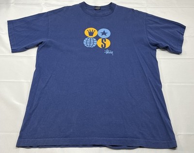 Vintage Stussy T-Shirt XL Made Usa Single Stitch Globe Crown Star 