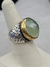 Hand Crafted Sterling Silver Green Stone Unknown Gem Ring Size 7