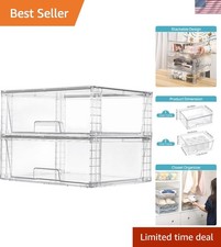 2 Pack Large Stackable Storage Drawers,Easily Assemble Clear Acrylic Bathroom...