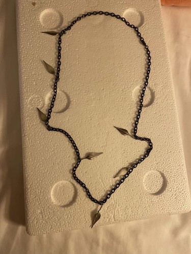 Robert Lee Morris RLM Hematine Black Chain Necklace Sterling Silver Leaf Fringe