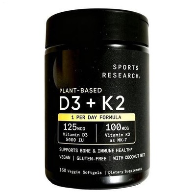 Sports Research D3 (5,000 IU) + K2 (100 Mcg) 160 Gels EXP 2028