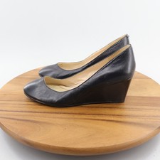 Nine West Black ISPY Wedge Leather Dress Pumps Slip-On Shoes Heels Size 7M