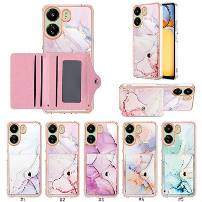 Stylish Marbled Leather Card Case Holder Phone Case For Redmi Note13 Pro A3 13T