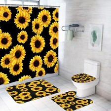Set of 4 Sunflower Shower Curtain with Rugs Bathroom Accessories with 12 Hooks