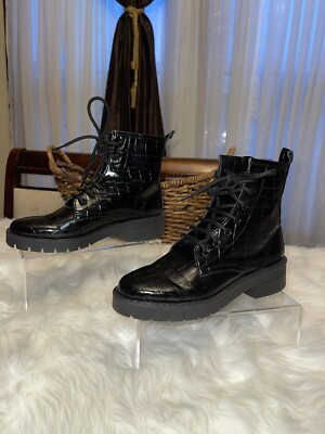 buster black crocodile lace up boots