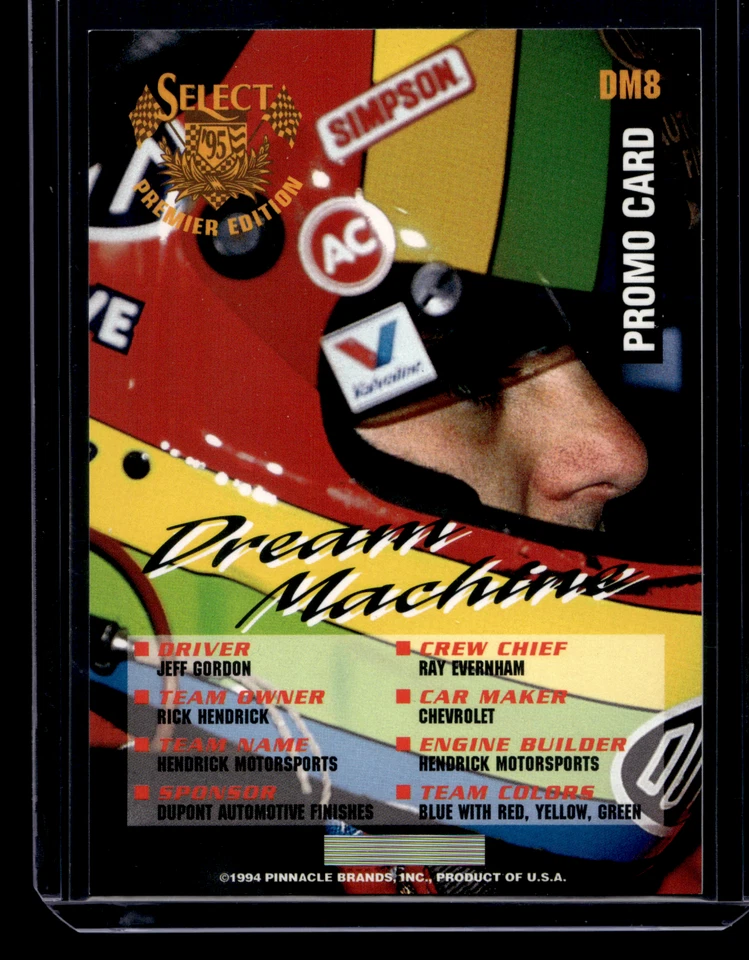 Jeff Gordon Dream Machine Promo Card Select Premier Edition 1995 Card DM8 - Image 2 of 2