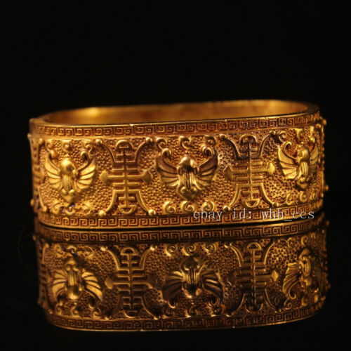2.8" Tibet old Pure copper Handmade Gilded ancient script bracelet - Picture 1 of 8