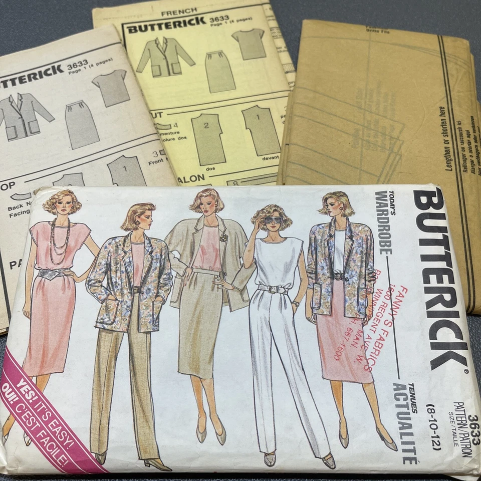 UNCUT Butterick 3633 Vintage 1986 Sz 8 10 12 Suit Jacket Skirt Pants Blouse - Image 3 of 4