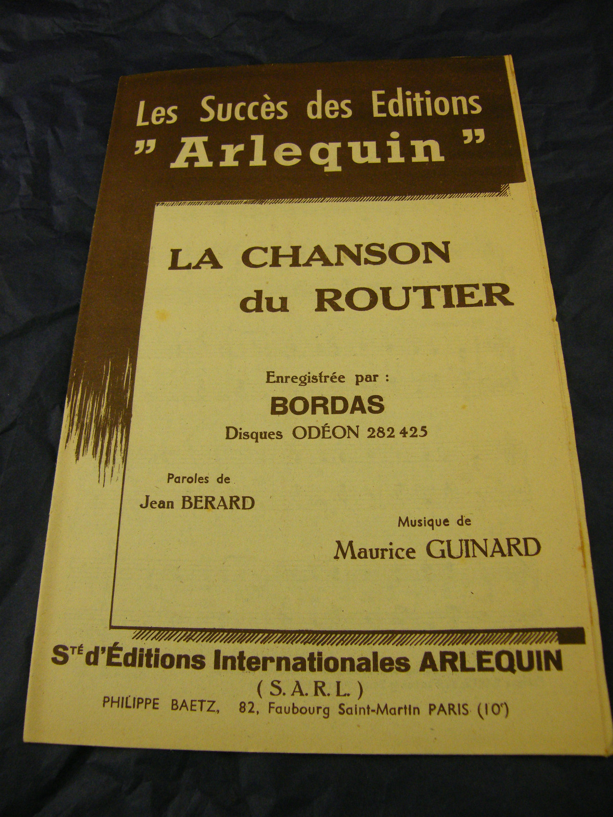 Partition La Chanson Du Routier Bordas Maurice Guinard 1951