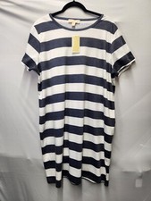 Michael Kors Woman Size 2X Navy Blue White Stripe T-Shirt Dress Short Sleeve