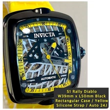 Yellow Auto DIABLO | W39mm x L50mm Black Rectangle | Silicone Band Invicta Watch