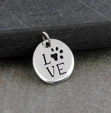 925 Sterling Silver Love Paw Print Charm - Dog Lover Charm - Cat Lover Charm