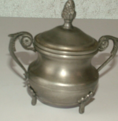 Antike/Vintage Zinn Peltro Deckel Doppelhenkel Zuckerdose