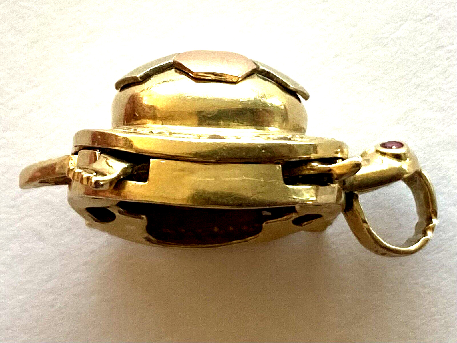 14K Multi Tone Solid Gold Turtle Ruby Eye 10 Diam… - image 11