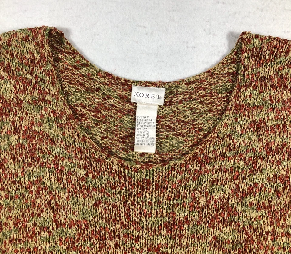 复古 Koret 女式无袖上衣,尺寸 2X,五颜六色的大圆领宽肩带 60 年代 70 年代 — 第 2/4 张图片
