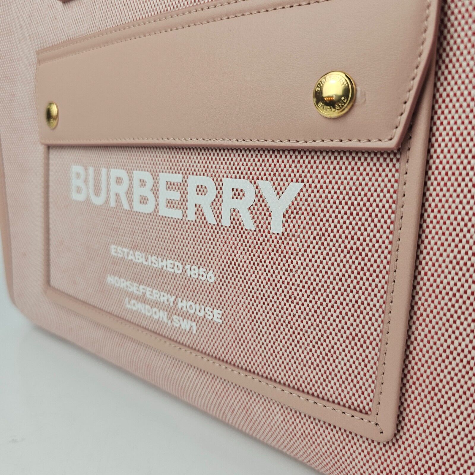 Burberry Small Freya Red/Dusky Pink Leather And Canvas Tote Bag New