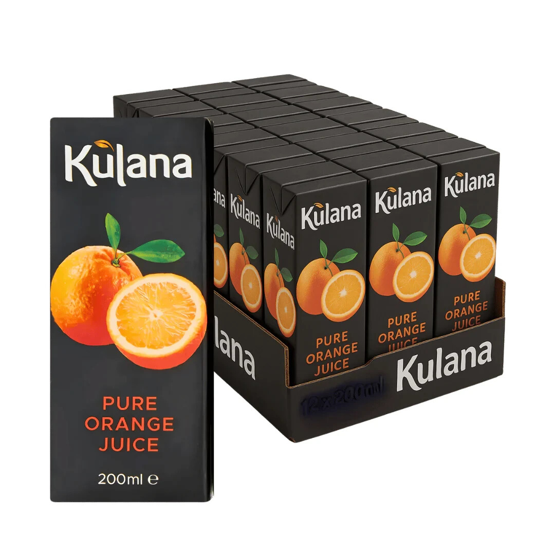 Kulana Pure Orange Juice Cartons Drink with Straws – Pack of 27