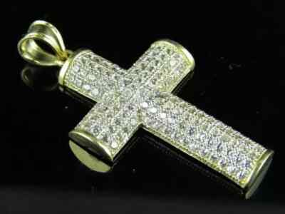 2.3Ct Round Lab Created Diamond Men's Cross Charm Pendant 14k Yellow Gold Plated
