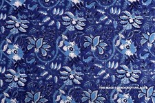 5 Yard Hand Block Blue Floral Print Fabric Natural Handmade Cotton Indian Craft