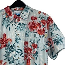 Columbia Mens M Hawaiian Aloha 100 Cotton Short Sleeve Button Up Shirt Flowers