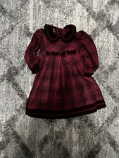 Vintage Bonnie Jean New York Girls Maroon Plaid Velour Dress Sz 4