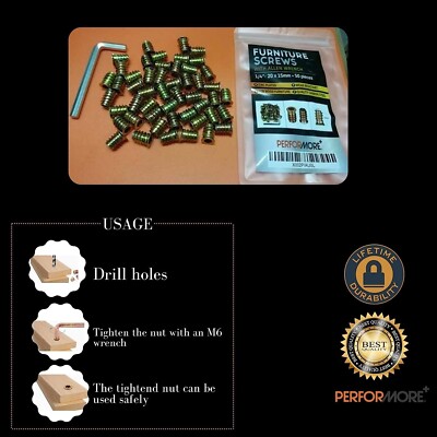 50-Pack 1/4-20 Threaded Inserts For Wood – Hex Drive, Screw-In Nut Inserts For Furniture, Hardwood & Softwood Applications